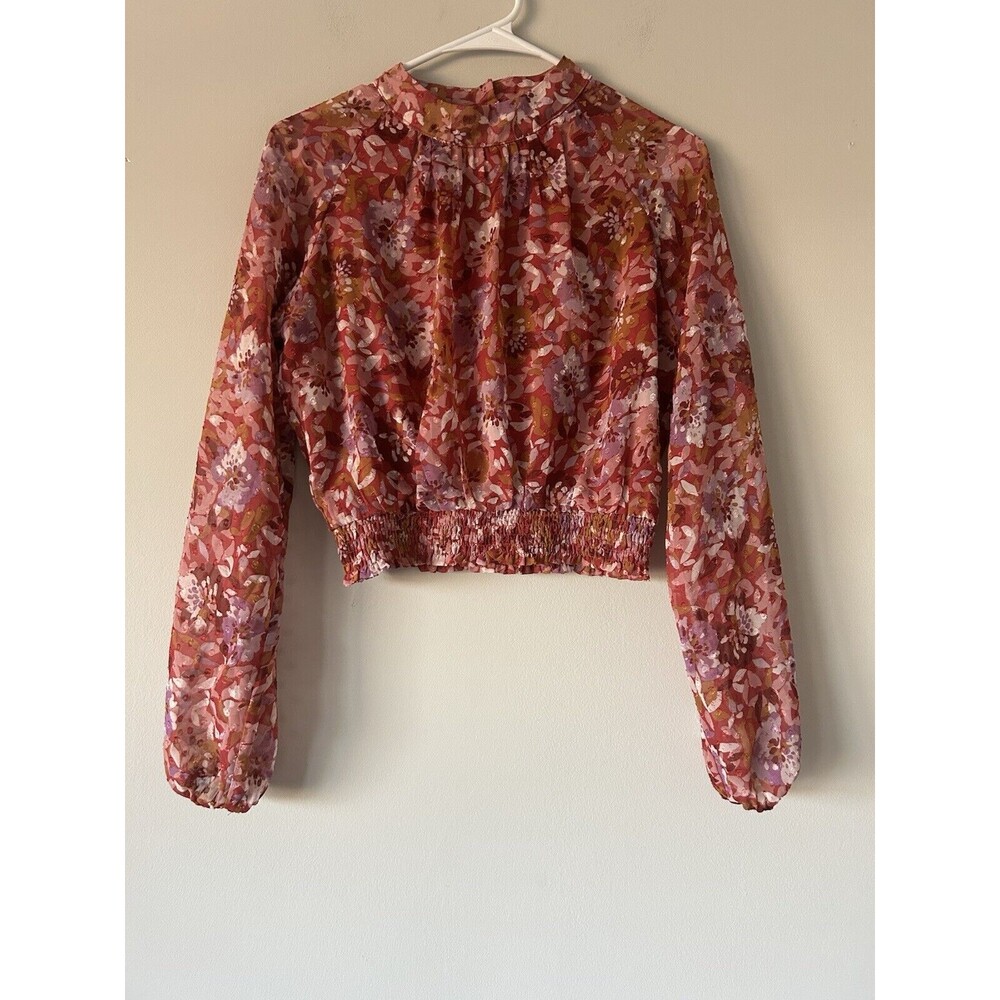 Sadie & Sage Cropped Floral Mock Neck Boho Girly Cute Blouse Top Size Small